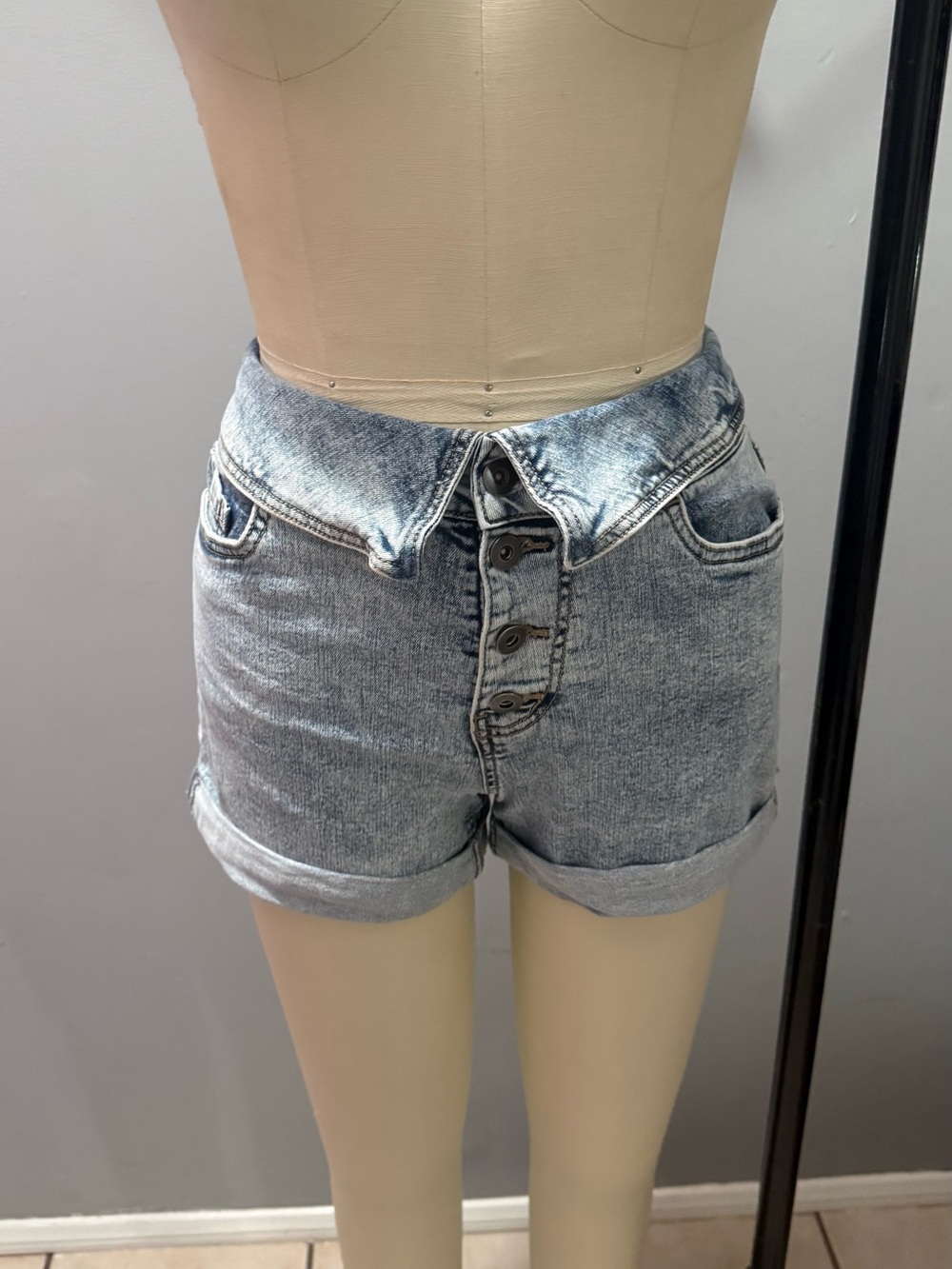 NOBO Faded Light Blue Button-Front Denim Shorts